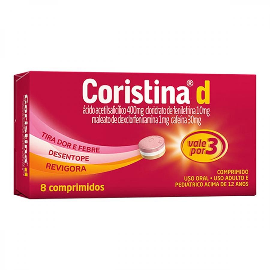 Coristina D 1mg + 10mg + 30mg + 400mg com 8 Comprimidos