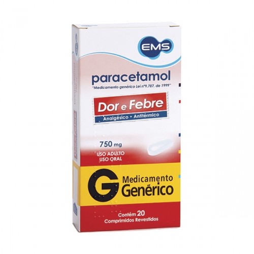 Paracetamol 750mg com 20 Comprimidos EMS