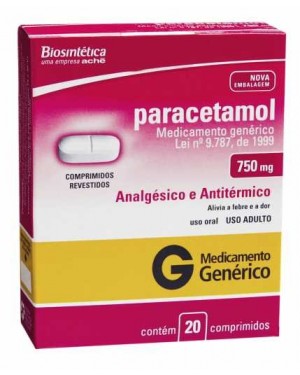 Paracetamol Biosintética 750mg com 20 Comprimidos